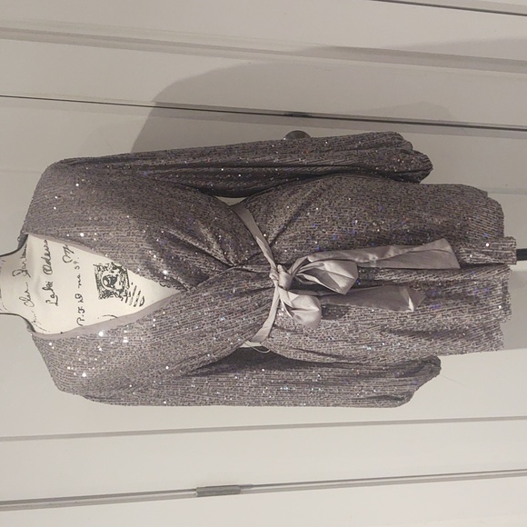 NEW Silver Sequin Wrap Dress - Picture 2 of 4
